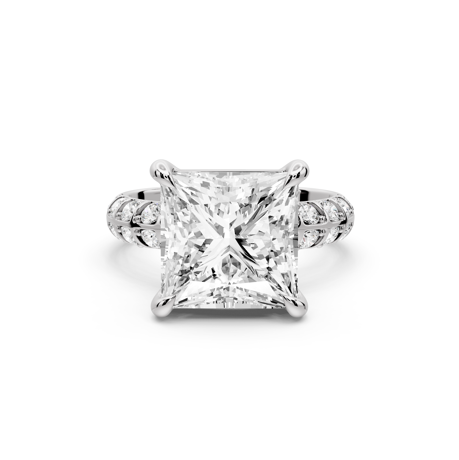Jessica - 5ct platinum Princess Split-Shank Engagement Ring with Double-Row Shared-Prong Pavé Band