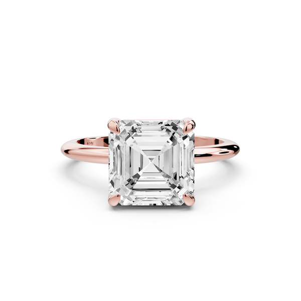 Odessa - 3ct 14k rose gold asscher Knife Edge Solitaire Engagement Ring