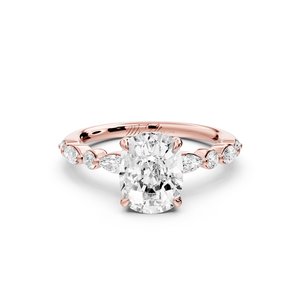 Amalia - 2ct 14k rose gold ecushion Round Diamond with Alternating 8 - Stone Marquise and Round Diamond Band Engagement Ring - Mr. Alex Jewelry