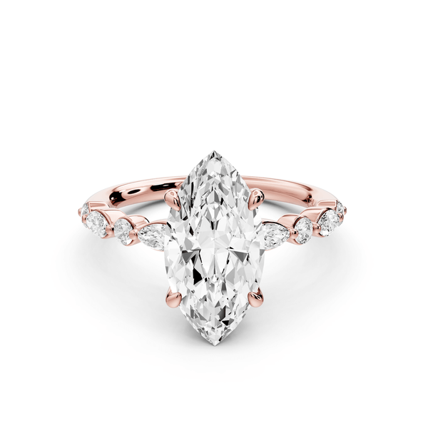 Amalia - 2ct 14k rose gold marquise Round Diamond with Alternating 8 - Stone Marquise and Round Diamond Band Engagement Ring - Mr. Alex Jewelry