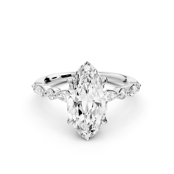 Amalia - 2ct 14k white gold marquise Round Diamond with Alternating 8 - Stone Marquise and Round Diamond Band Engagement Ring - Mr. Alex Jewelry