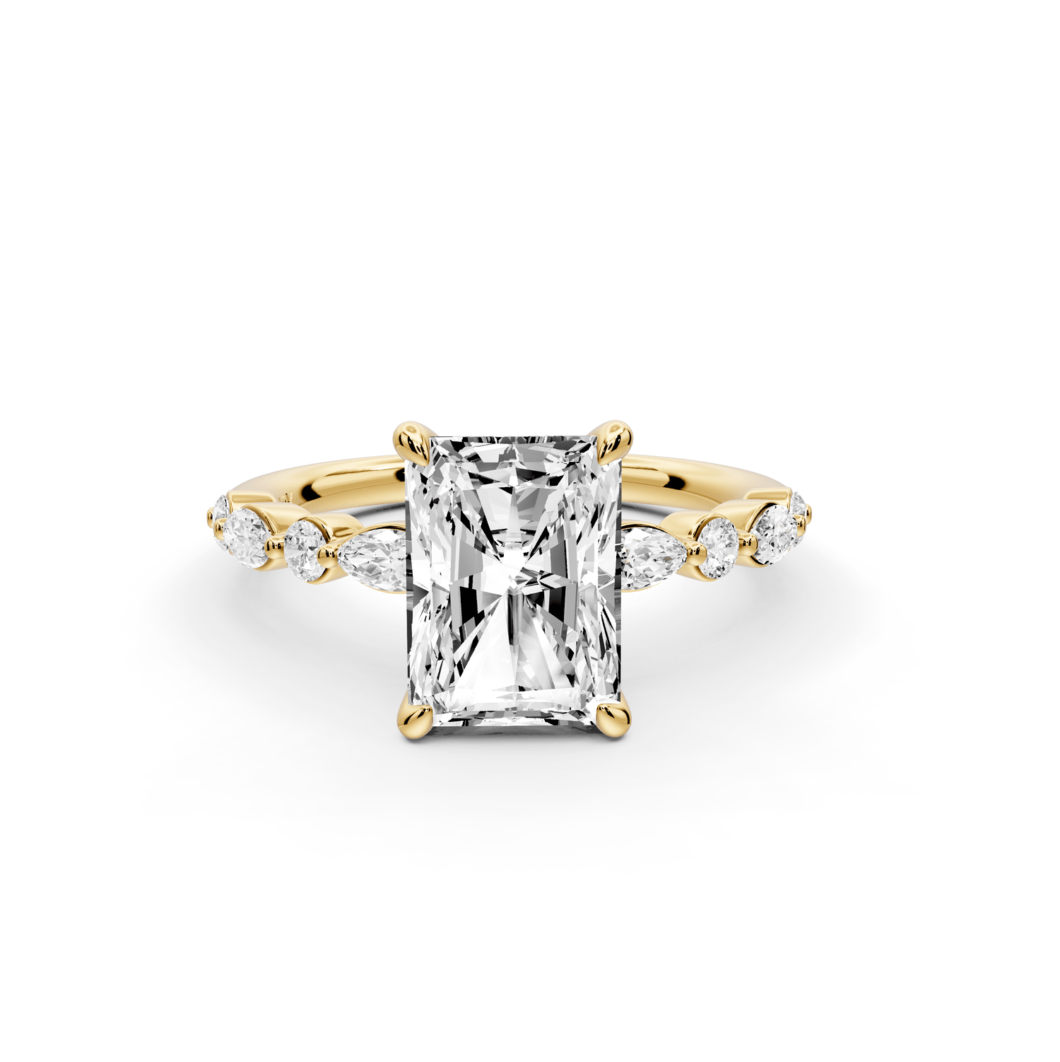 Amalia - 2ct 14k yellow gold radiant Round Diamond with Alternating 8 - Stone Marquise and Round Diamond Band Engagement Ring - Mr. Alex Jewelry