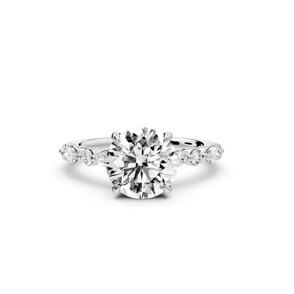 Amalia - 2ct 18k white gold round Round Diamond with Alternating 8 - Stone Marquise and Round Diamond Band Engagement Ring - Mr. Alex Jewelry