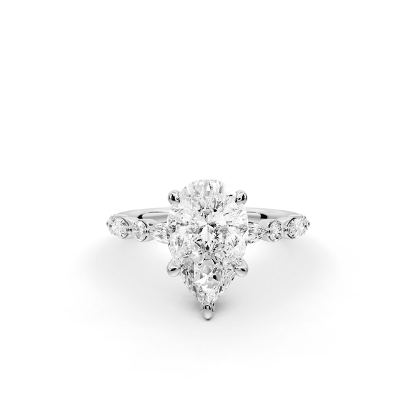 Amalia - 2ct platinum pear Round Diamond with Alternating 8 - Stone Marquise and Round Diamond Band Engagement Ring - Mr. Alex Jewelry