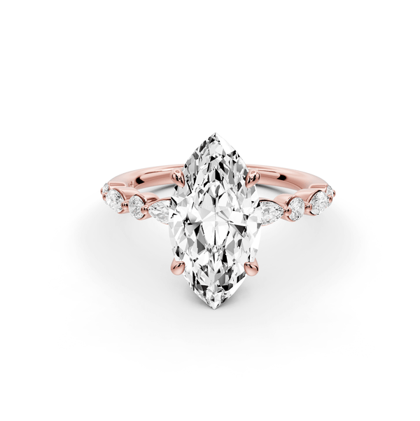 Amalia - 3ct 14k rose gold marquise Round Diamond with Alternating 8 - Stone Marquise and Round Diamond Band Engagement Ring - Mr. Alex Jewelry