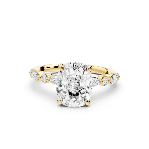 Amalia - 3ct 14k yellow gold ecushion Round Diamond with Alternating 8 - Stone Marquise and Round Diamond Band Engagement Ring - Mr. Alex Jewelry