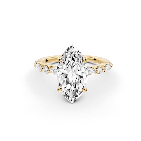 Amalia - 3ct 14k yellow gold marquise Round Diamond with Alternating 8 - Stone Marquise and Round Diamond Band Engagement Ring - Mr. Alex Jewelry