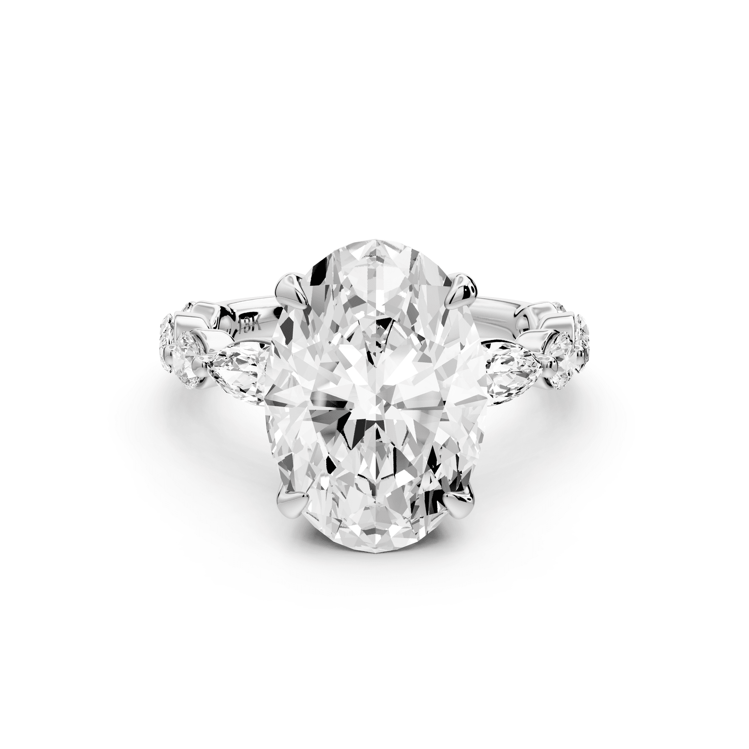 Amalia - 3ct platinum oval Round Diamond with Alternating 8 - Stone Marquise and Round Diamond Band Engagement Ring - Mr. Alex Jewelry