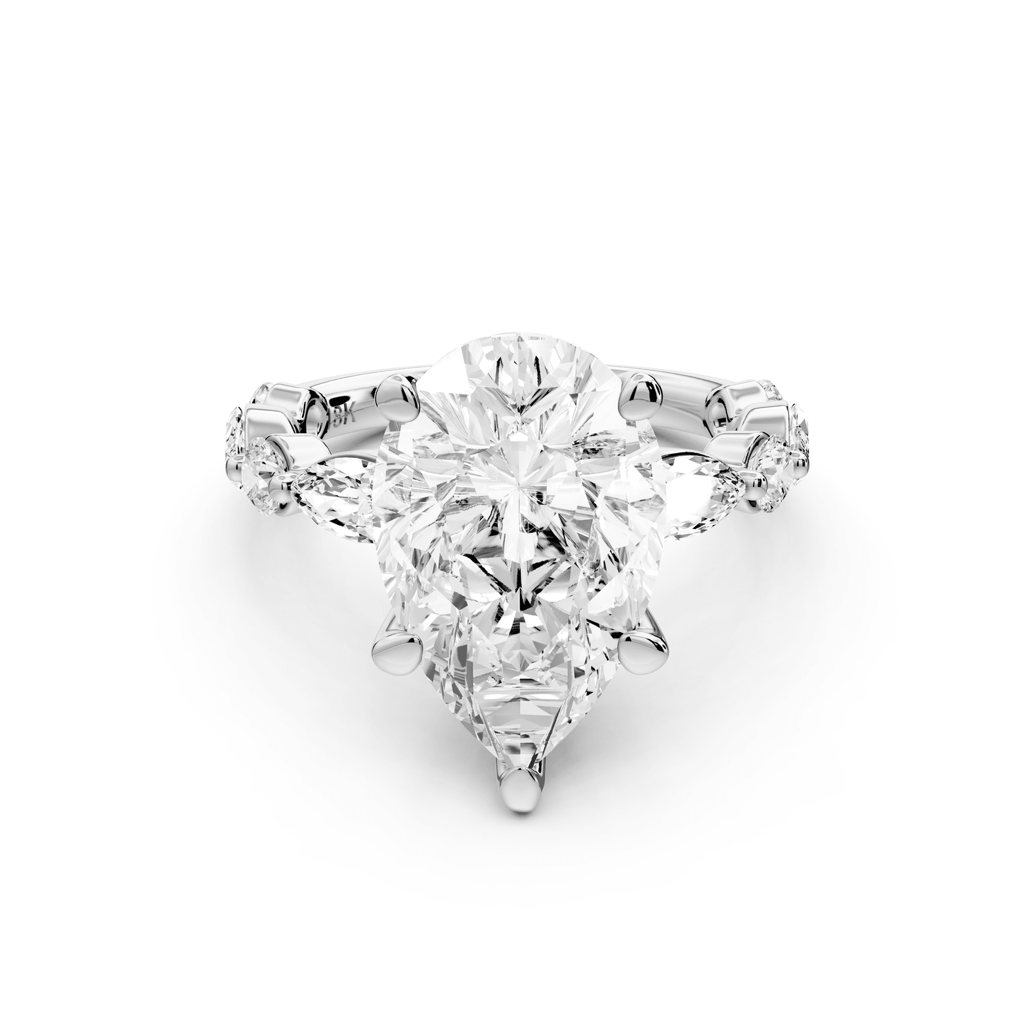 Amalia - 3ct platinum pear Round Diamond with Alternating 8 - Stone Marquise and Round Diamond Band Engagement Ring - Mr. Alex Jewelry