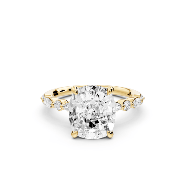 Amalia - 4ct 14k yellow gold ecushion Round Diamond with Alternating 8 - Stone Marquise and Round Diamond Band Engagement Ring - Mr. Alex Jewelry
