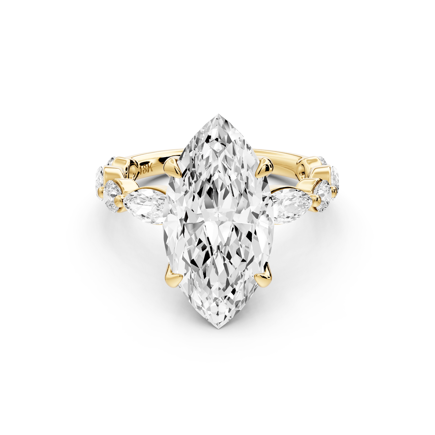 Amalia - 4ct 14k yellow gold marquise Round Diamond with Alternating 8 - Stone Marquise and Round Diamond Band Engagement Ring - Mr. Alex Jewelry