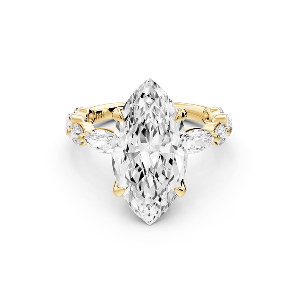 Amalia - 4ct 14k yellow gold marquise Round Diamond with Alternating 8 - Stone Marquise and Round Diamond Band Engagement Ring - Mr. Alex Jewelry
