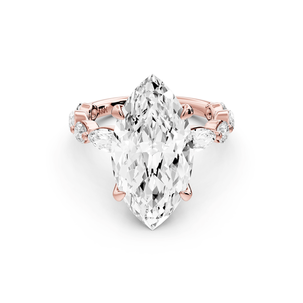 Amalia - 5ct 14k rose gold marquise Round Diamond with Alternating 8 - Stone Marquise and Round Diamond Band Engagement Ring - Mr. Alex Jewelry