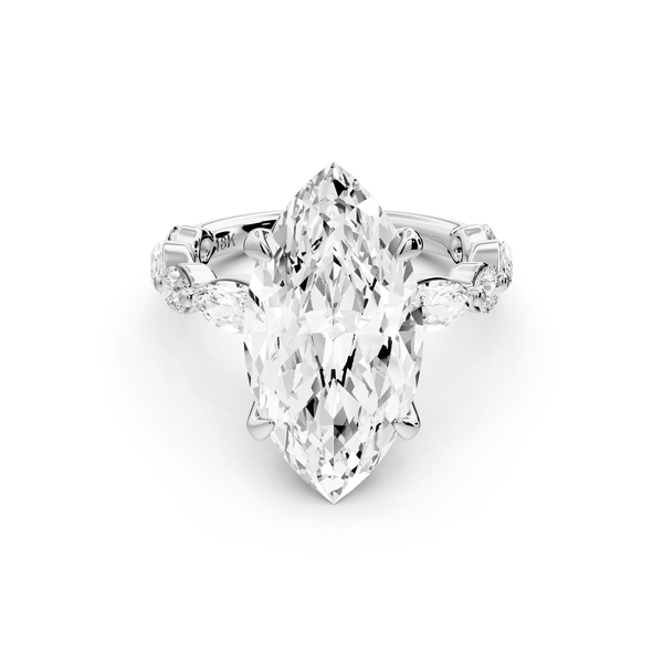 Amalia - 5ct 14k white gold marquise Round Diamond with Alternating 8 - Stone Marquise and Round Diamond Band Engagement Ring - Mr. Alex Jewelry