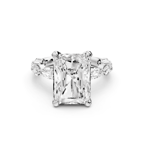Amalia - 5ct 14k white gold radiant Round Diamond with Alternating 8 - Stone Marquise and Round Diamond Band Engagement Ring - Mr. Alex Jewelry