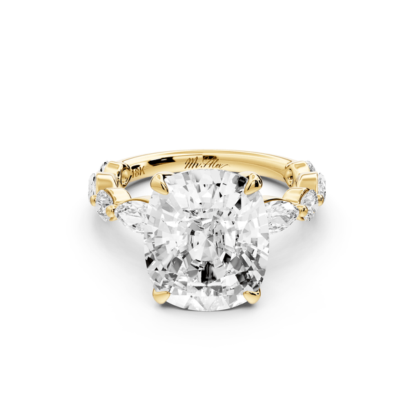 Amalia - 5ct 14k yellow gold ecushion Round Diamond with Alternating 8 - Stone Marquise and Round Diamond Band Engagement Ring - Mr. Alex Jewelry