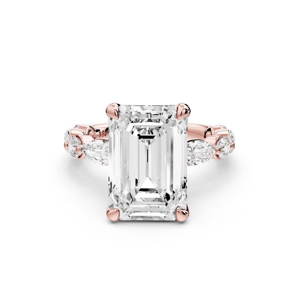 Amalia - 5ct 18k rose gold emerald Round Diamond with Alternating 8 - Stone Marquise and Round Diamond Band Engagement Ring - Mr. Alex Jewelry
