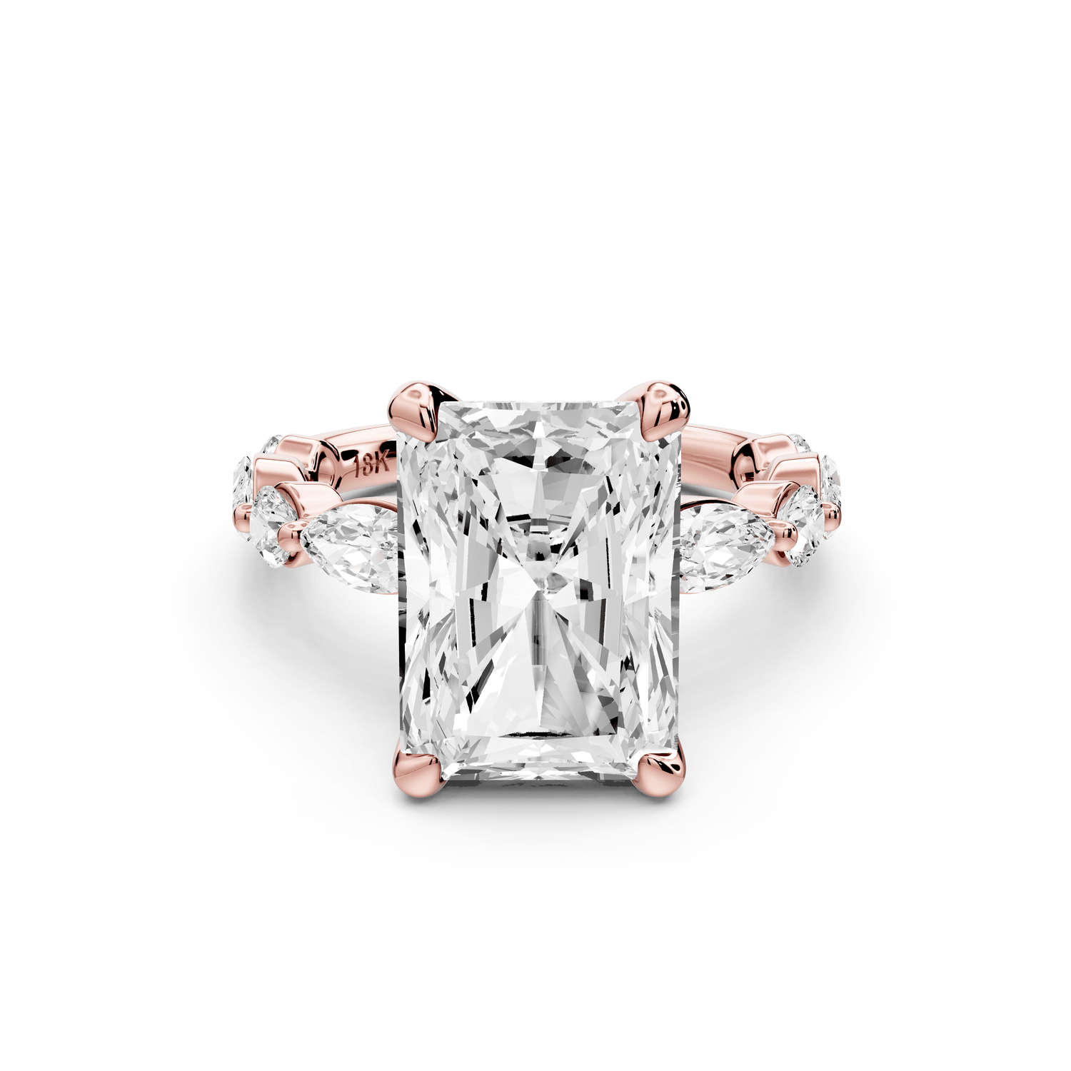 Amalia - 5ct 18k rose gold radiant Round Diamond with Alternating 8 - Stone Marquise and Round Diamond Band Engagement Ring - Mr. Alex Jewelry