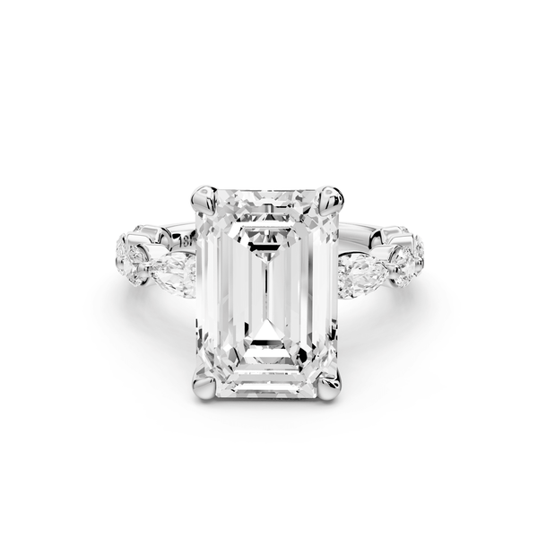 Amalia - 5ct 18k white gold emerald Round Diamond with Alternating 8 - Stone Marquise and Round Diamond Band Engagement Ring - Mr. Alex Jewelry