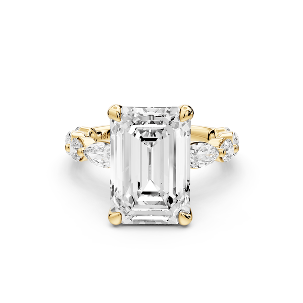 Amalia - 5ct 18k yellow gold emerald Round Diamond with Alternating 8 - Stone Marquise and Round Diamond Band Engagement Ring - Mr. Alex Jewelry