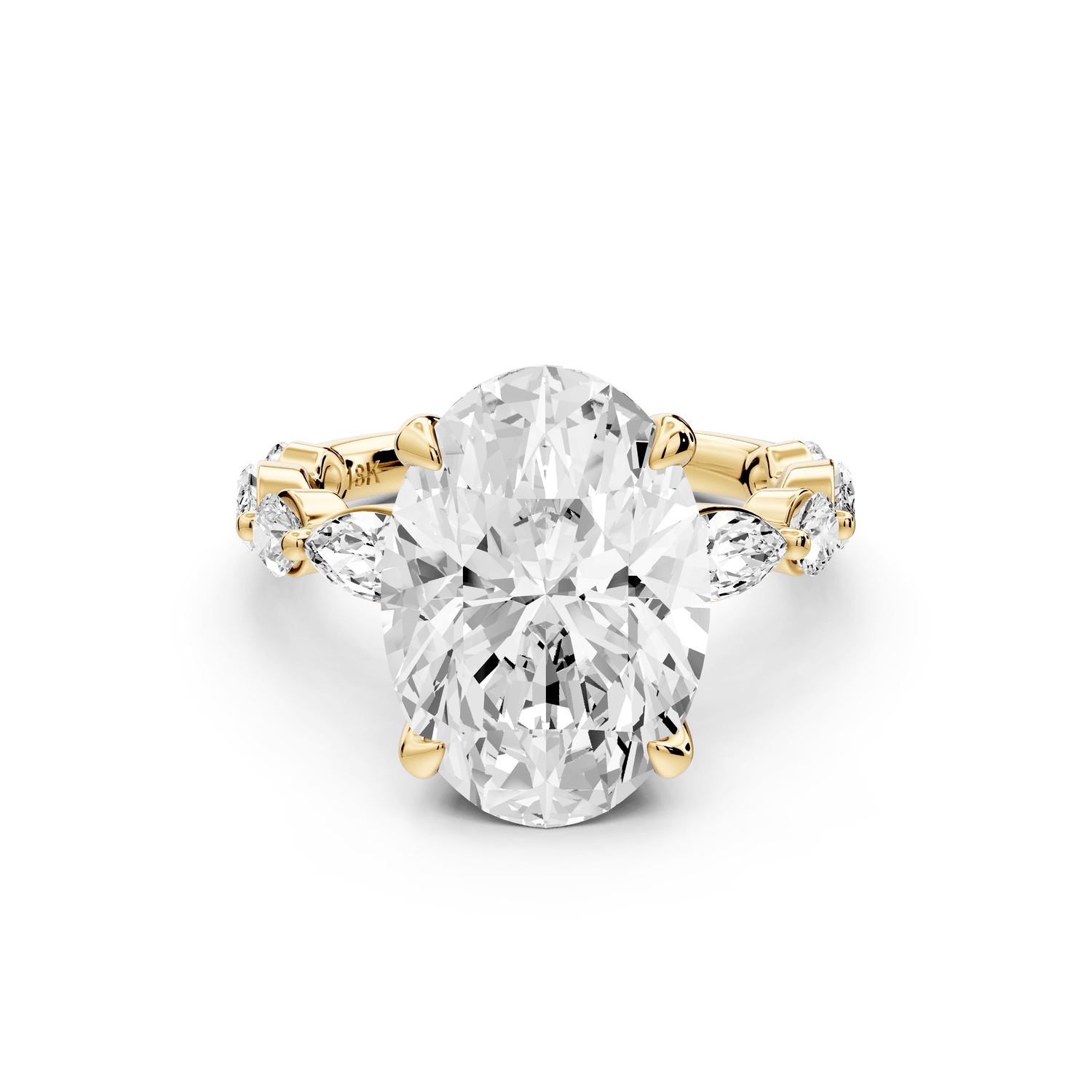 Amalia - 5ct 18k yellow gold oval Round Diamond with Alternating 8 - Stone Marquise and Round Diamond Band Engagement Ring - Mr. Alex Jewelry