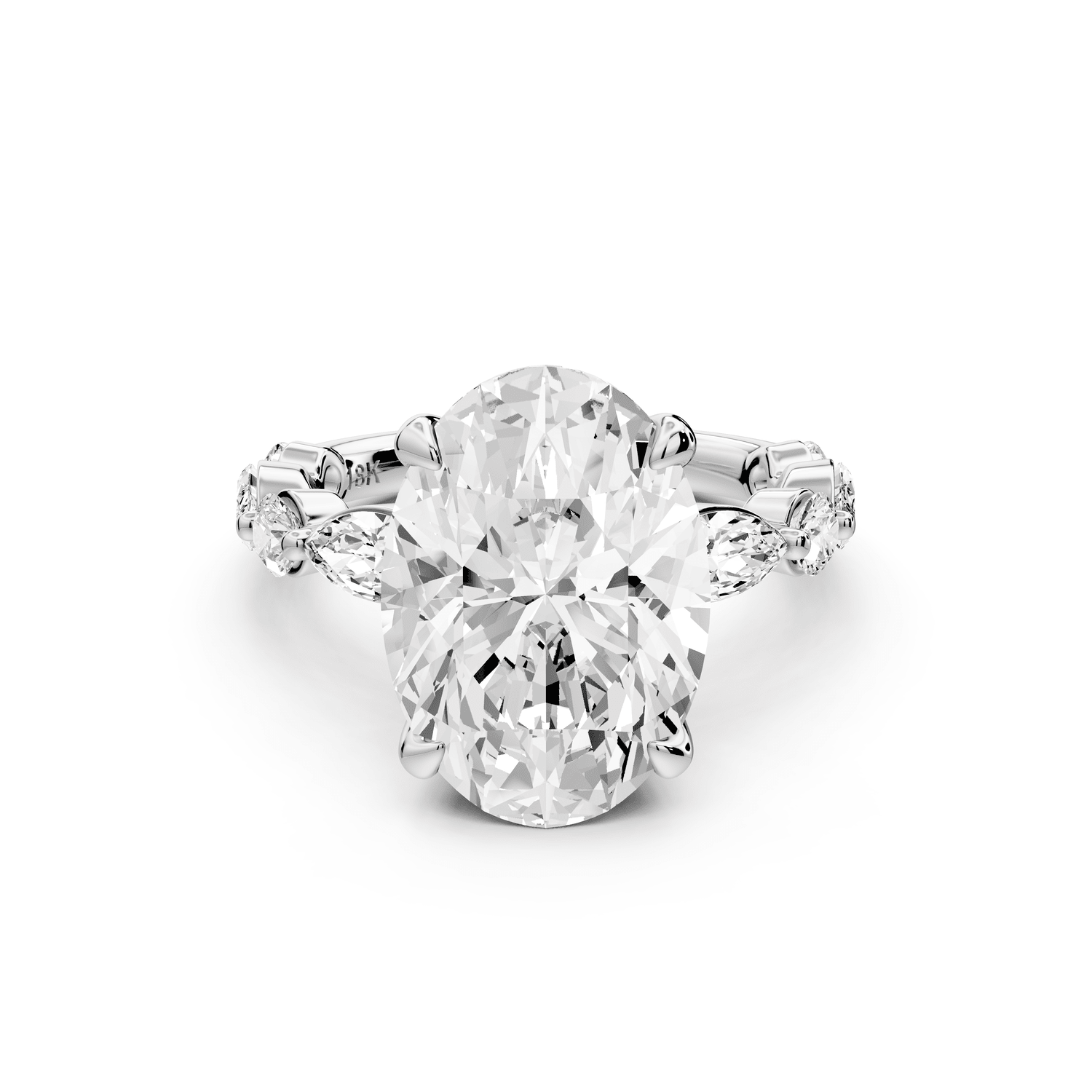 Amalia - 5ct platinum oval Round Diamond with Alternating 8 - Stone Marquise and Round Diamond Band Engagement Ring - Mr. Alex Jewelry