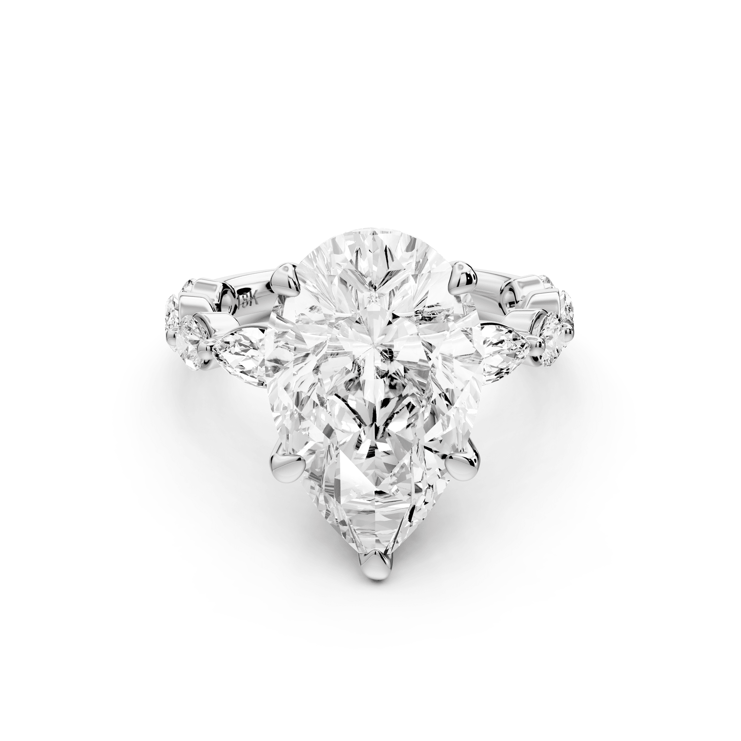 Amalia - 5ct platinum pear Round Diamond with Alternating 8 - Stone Marquise and Round Diamond Band Engagement Ring - Mr. Alex Jewelry