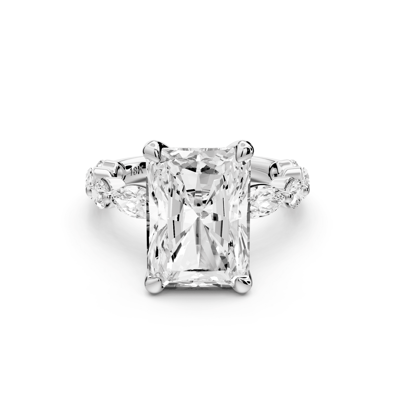 Amalia - 5ct platinum radiant Round Diamond with Alternating 8 - Stone Marquise and Round Diamond Band Engagement Ring - Mr. Alex Jewelry