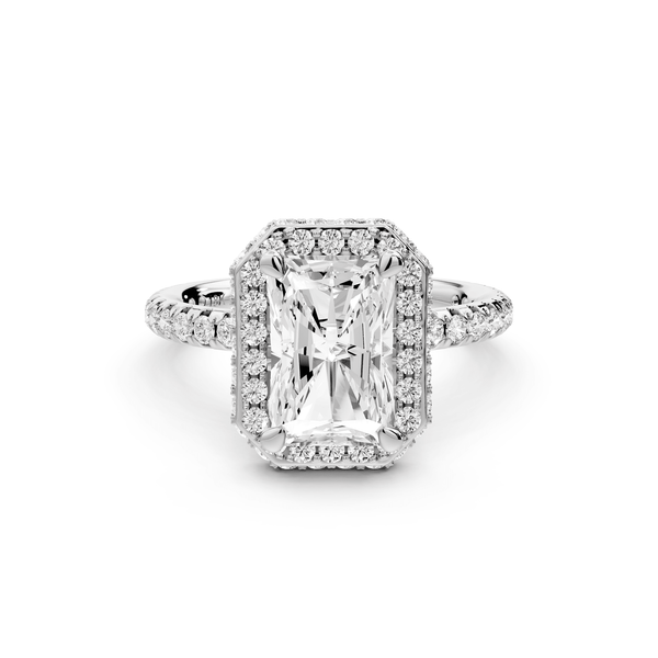 Amelie - 2ct 14k white gold radiant Diamond with Rollover Halo and Pavé engagement Ring - Mr. Alex Jewelry