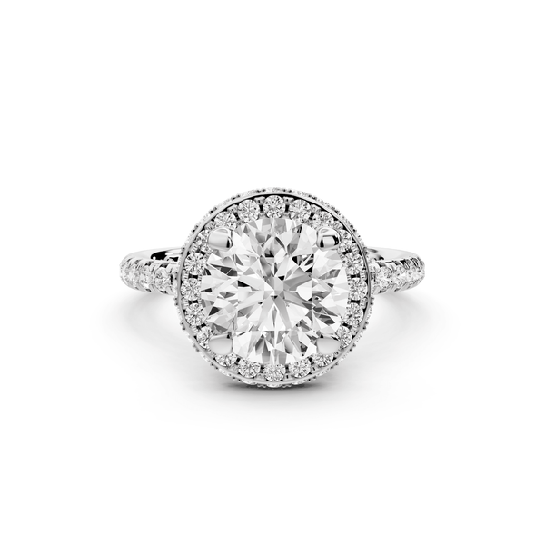 Amelie - 2ct 14k white gold round Diamond with Rollover Halo and Pavé Engagment Ring - Mr. Alex Jewelry