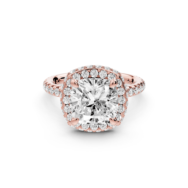 Amelie - 3ct 14k rose gold cushion Diamond with Rollover Halo and Pavé engagement Ring - Mr. Alex Jewelry