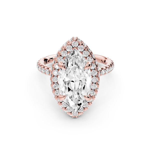 Amelie - 3ct 14k rose gold marquise Diamond with Rollover Halo and Pavé engagement Ring - Mr. Alex Jewelry