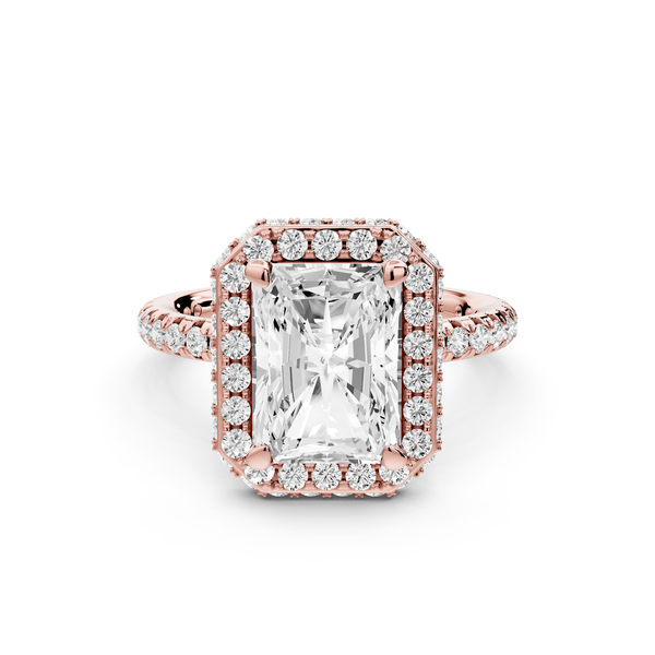 Amelie - 3ct 14k rose gold radiant Diamond with Rollover Halo and Pavé engagement Ring - Mr. Alex Jewelry