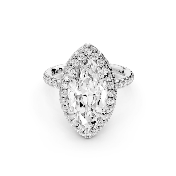 Amelie - 3ct 14k white gold marquise Diamond with Rollover Halo and Pavé engagement Ring - Mr. Alex Jewelry