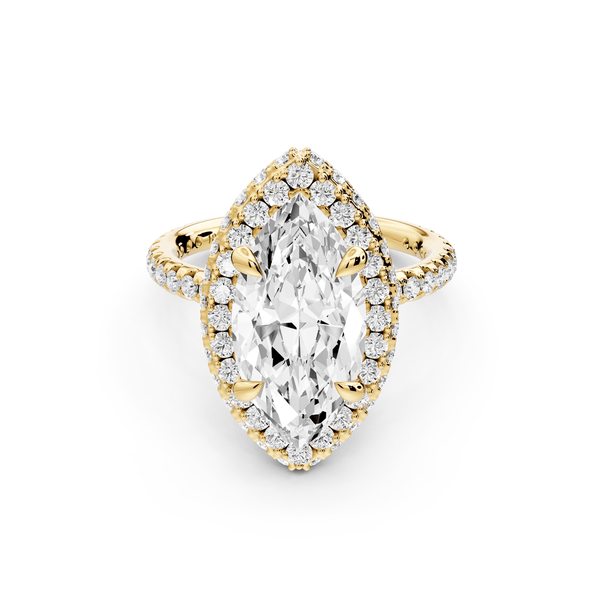 Amelie - 3ct 14k yellow gold marquise Diamond with Rollover Halo and Pavé engagement Ring - Mr. Alex Jewelry