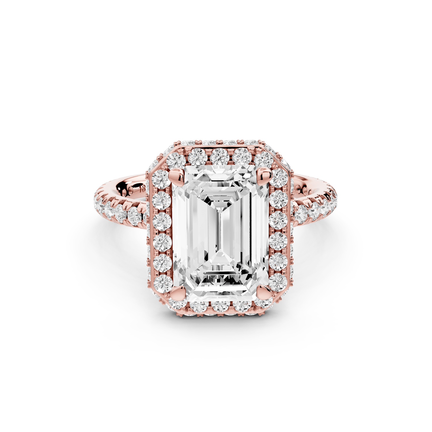 Amelie - 3ct 18k rose gold emerald Diamond with Rollover Halo and Pavé Engagement Ring - Mr. Alex Jewelry