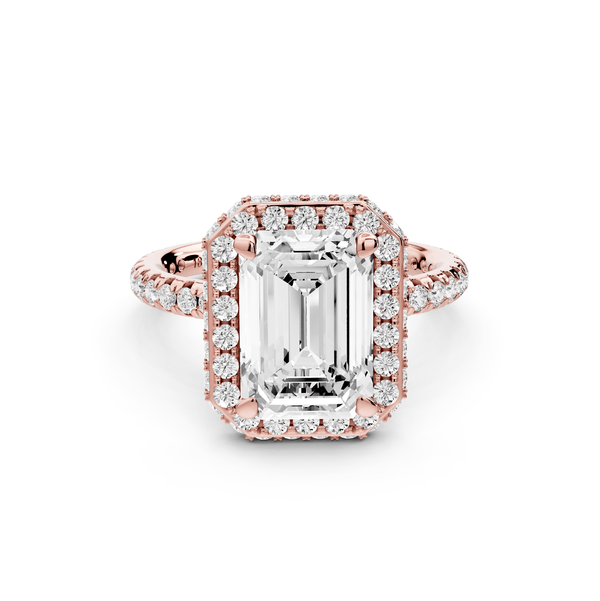 Amelie - 3ct 18k rose gold emerald Diamond with Rollover Halo and Pavé Engagement Ring - Mr. Alex Jewelry