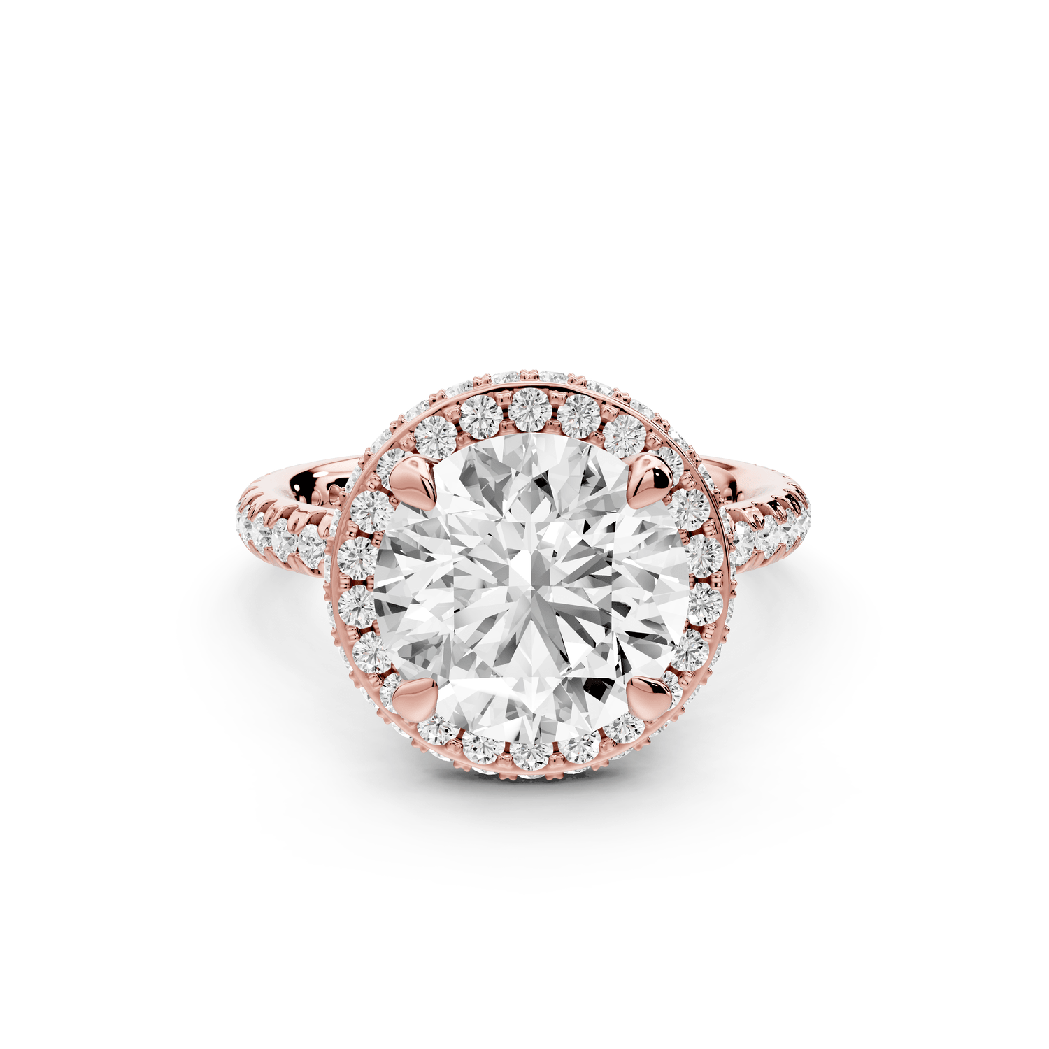 Amelie - 3ct 18k rose gold round Diamond with Rollover Halo and Pavé Engagment Ring - Mr. Alex Jewelry