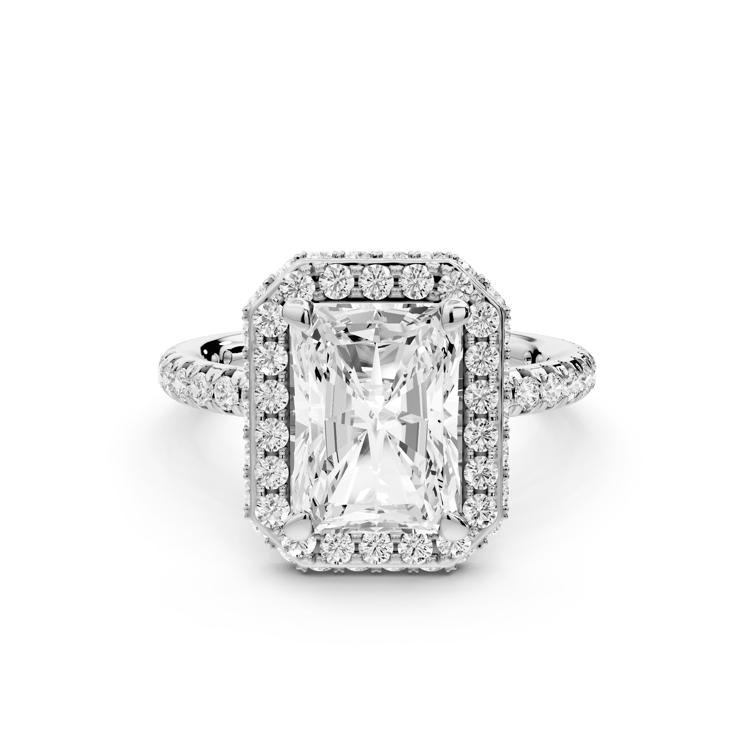 Amelie - 3ct 18k white gold radiant Diamond with Rollover Halo and Pavé engagement Ring - Mr. Alex Jewelry