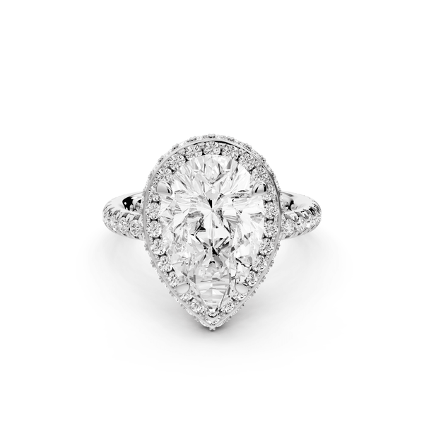 Amelie - 3ct platinum pear Diamond with Rollover Halo and Pavé Engagement Ring - Mr. Alex Jewelry