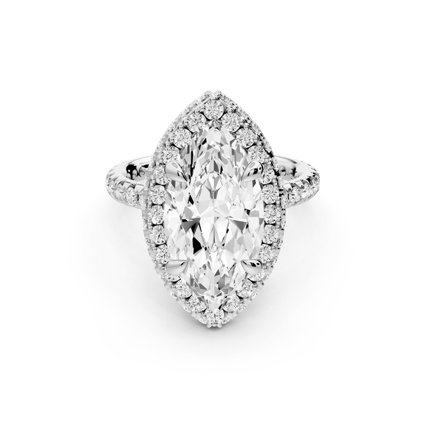 Amelie - 4ct 14k white gold marquise Diamond with Rollover Halo and Pavé engagement Ring - Mr. Alex Jewelry