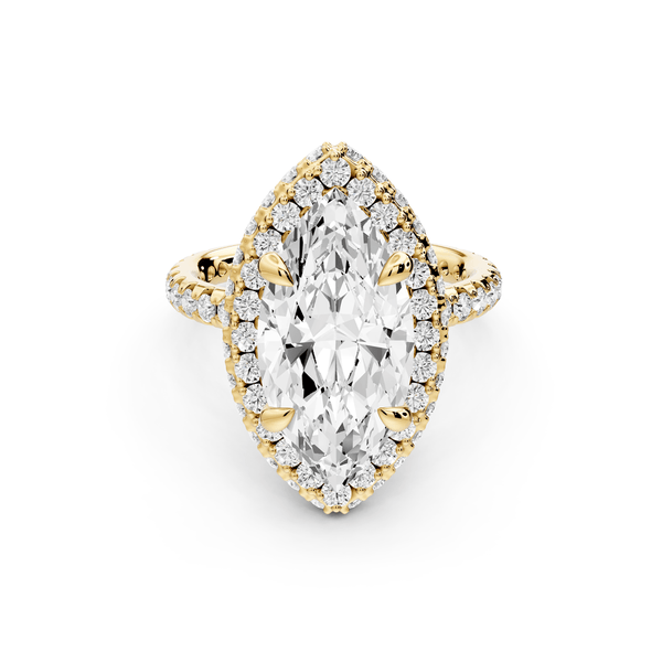 Amelie - 4ct 14k yellow gold marquise Diamond with Rollover Halo and Pavé engagement Ring - Mr. Alex Jewelry
