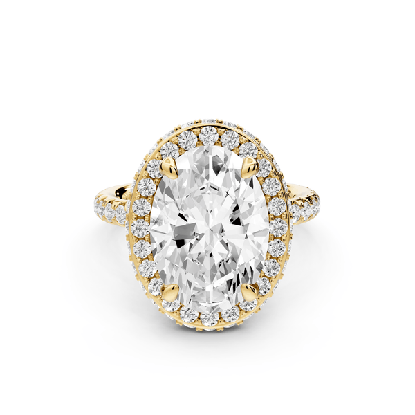Amelie - 4ct 14k yellow gold oval Diamond with Rollover Halo and Pavé Engagement Ring - Mr. Alex Jewelry