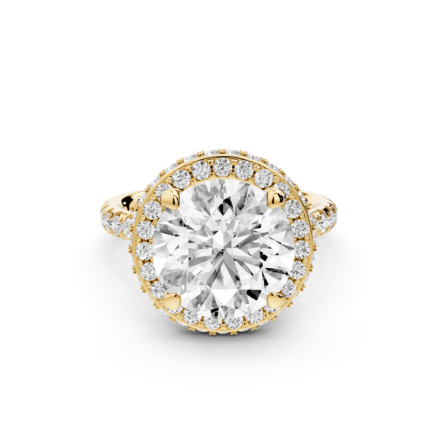 Amelie - 4ct 14k yellow gold round Diamond with Rollover Halo and Pavé Engagment Ring - Mr. Alex Jewelry