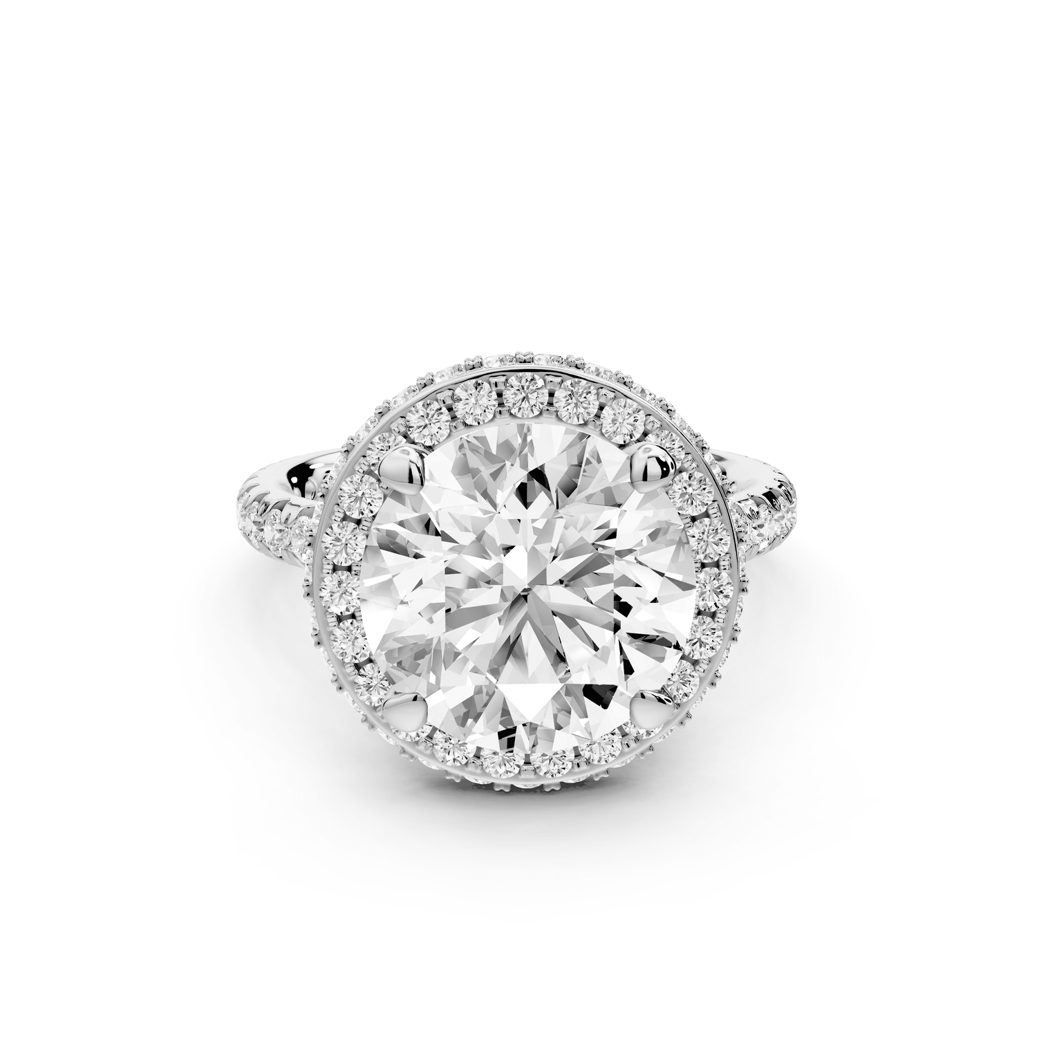 Amelie - 4ct 18k white gold round Diamond with Rollover Halo and Pavé Engagment Ring - Mr. Alex Jewelry