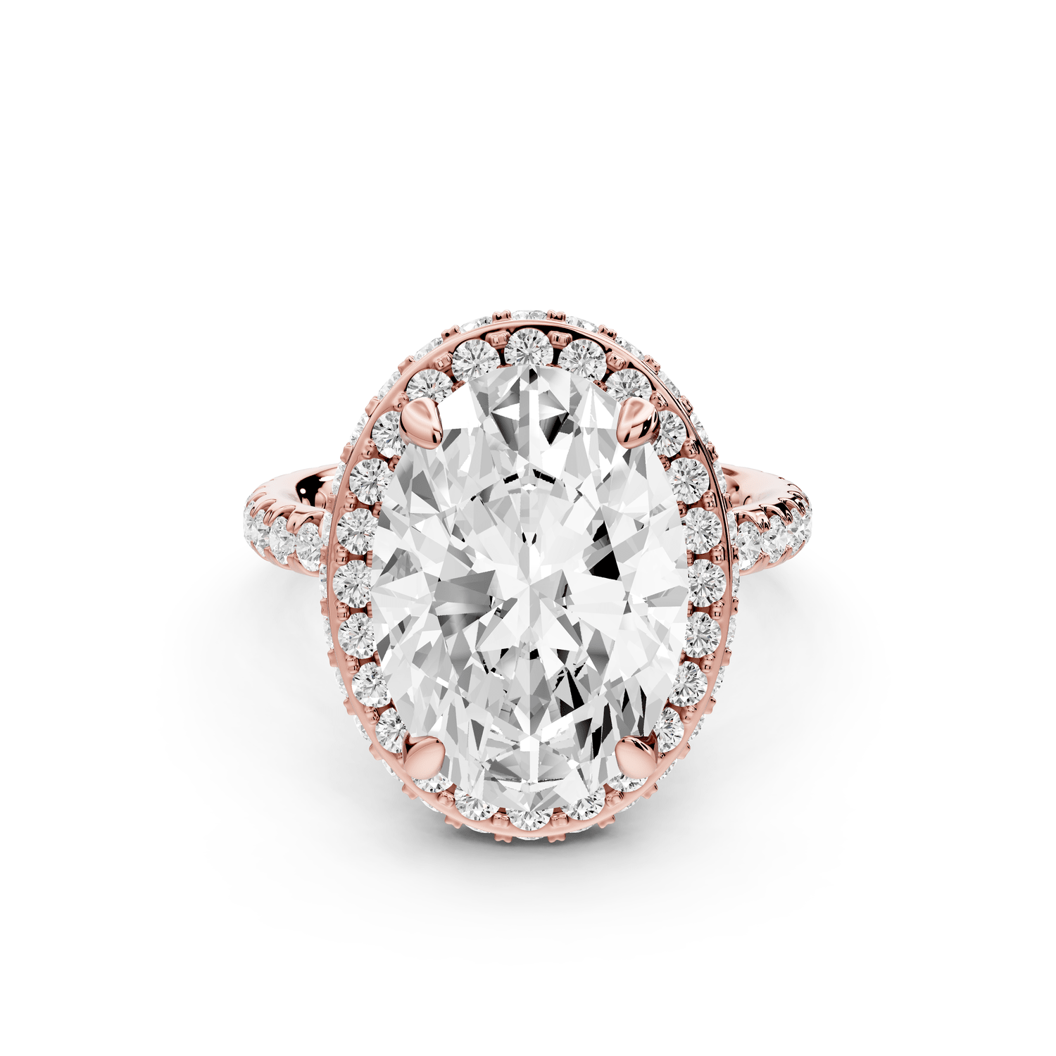 Amelie - 5ct 14k rose gold oval Diamond with Rollover Halo and Pavé Engagement Ring - Mr. Alex Jewelry