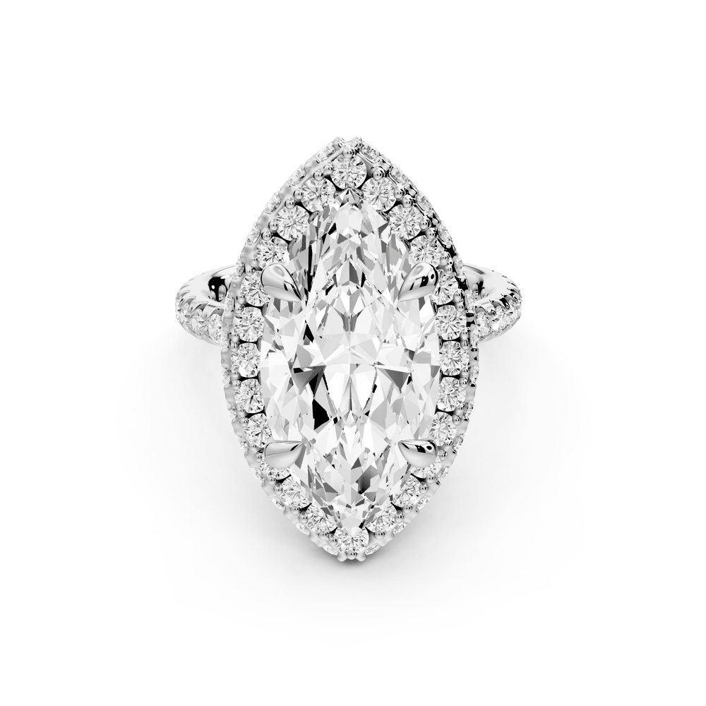 Amelie - 5ct 14k white gold marquise Diamond with Rollover Halo and Pavé engagement Ring - Mr. Alex Jewelry