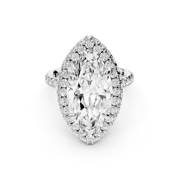 Amelie - 5ct 14k white gold marquise Diamond with Rollover Halo and Pavé engagement Ring - Mr. Alex Jewelry