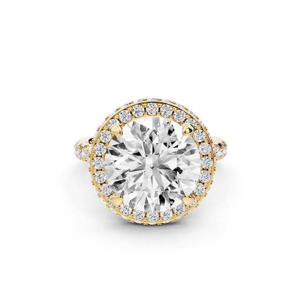 Amelie - 5ct 14k yellow gold round Diamond with Rollover Halo and Pavé Engagment Ring - Mr. Alex Jewelry