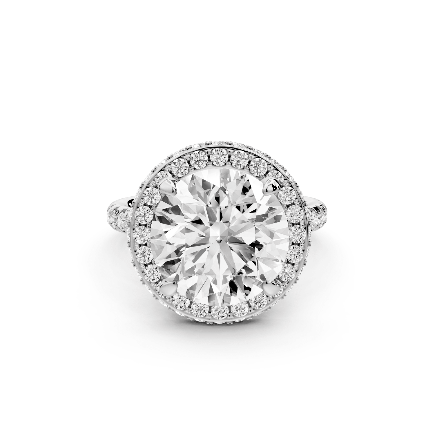 Amelie - 5ct platinum round Diamond with Rollover Halo and Pavé Engagment Ring - Mr. Alex Jewelry